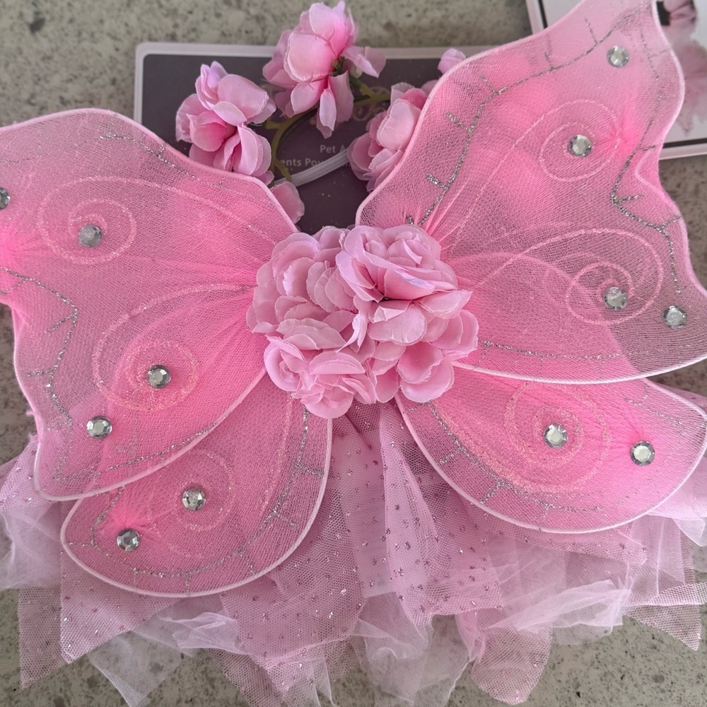 Pink Fairy Dog & Cat Costume XS Small Wings Tutu Pet Halloween Costume NWT - Picture 2 of 6